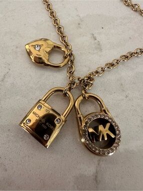 Michael Kors Gold-tone Triple Padlock Charm Necklace